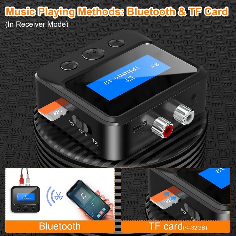 Baishun Bluetooth Transmitter Receiver for TV, Audio Adapter for Home Stereo with RCA 3.5mm AUX & Display, Bluetooth Transmitter for Headphones/Speakers/Airplane/Home Theater/PC/Car, TF Card Output - Image 4